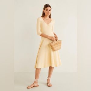 MANGO banana yellow ribbed midi dress